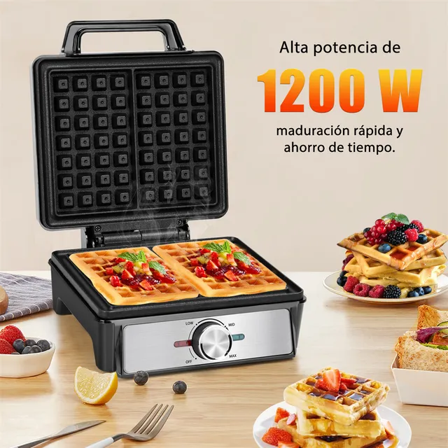 Waflera Eléctrica Antiadherente 4 Rebanadas Hacer Desayunos Color Negro Aigostar