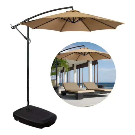 Ombrelone Guarda Sol Em Alumínio Com Base Para Piscina 3x3 Cor Cáqui Liso