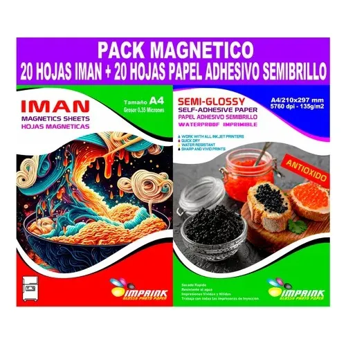 Pack 20 Hojas Iman 0,35mic + 20h Semi Glossy Adhesivo Antiox