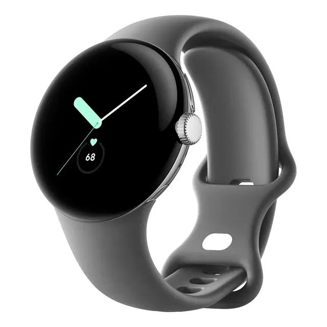 Reloj inteligente Google Pixel Lte de 41 mm, carcasa plateada y plata tiza, pulsera gris oscuro, bisel gris, diseño de pulsera de malla