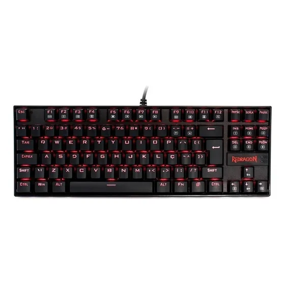 Teclado gamer Redragon Kumara QWERTY Outemu Red português Brasil cor preto com luz vermelho