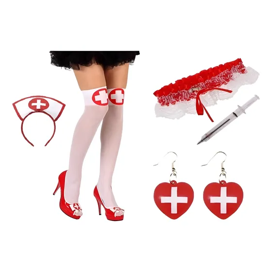 Disfraz Set Enfermera Sexy Vincha Medias Aritos Liga Jeringa