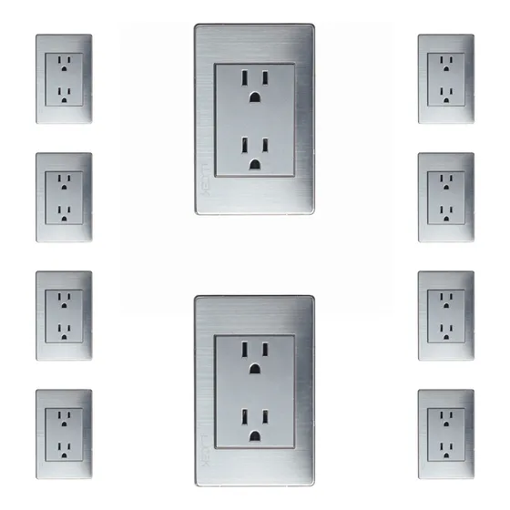 Paquete Con 10 Placas Con Contacto Duplex Lucek Premium 16 A 250v Plateado