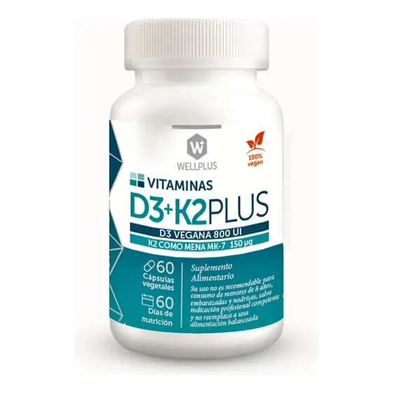 Vitamina D3+k2 Plus Vegana Wellplus 60 Cápsulas