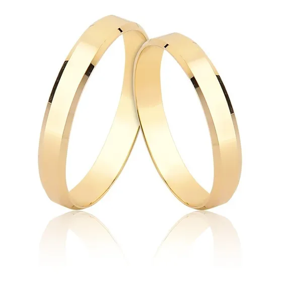 Par De Alianças Chanfradas Reta 3mm Em Ouro 18k Ch03