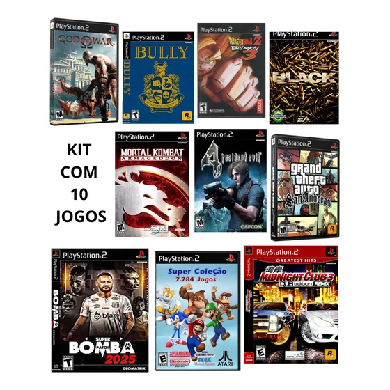 Jogo De Playstation 2 Kit Com 10 Jogos Para Ps2 Em Dvd