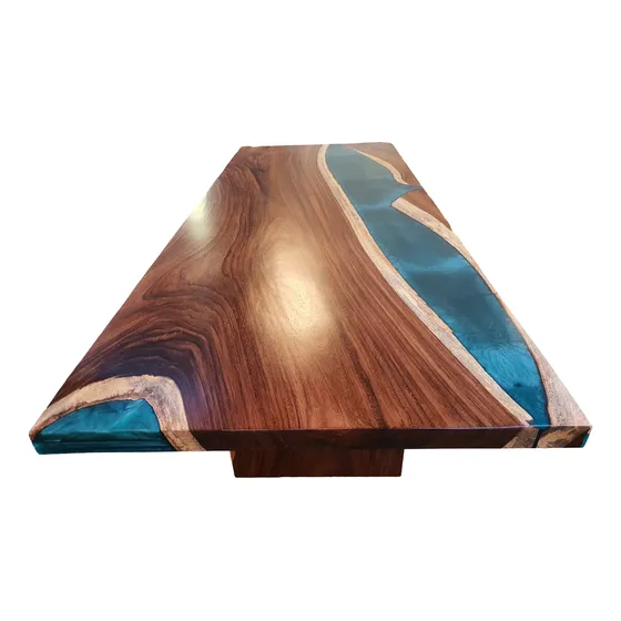 Mesa Comedor Parota Y Resina Epoxica A40  X L84  Base Bt2