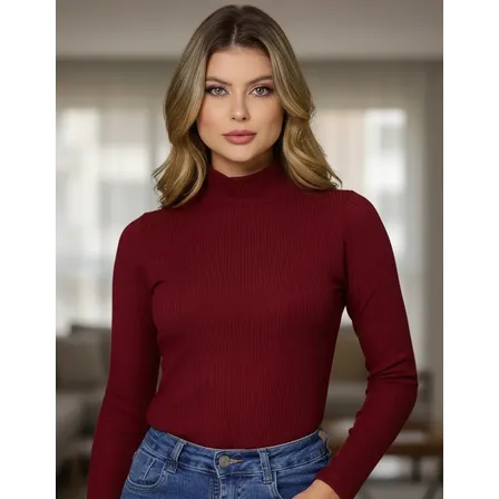 Blusa Cacharrel Segunda Pele Gola Alta Confortável Casual Bordô M (36-40)