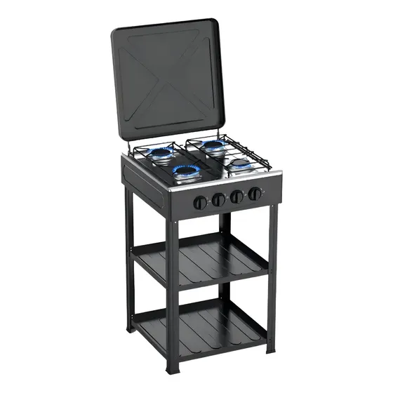 Cocina Encimera A Gas 4 Quemadores Con Repisas Color Negro
