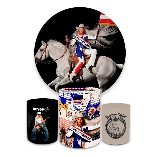 Kit Painel + Trio Cilindros Tema Pop Beyonce Cantora Cowboy