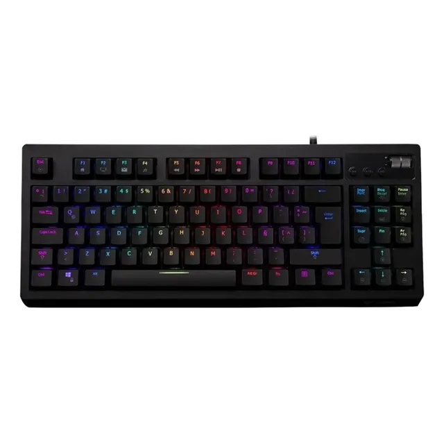 Teclado gamer VSG QWERTY Outemu Blue español latinoamérica color negro con luz RGB