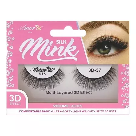 Pestañas Postizas Mink 3d Profesionales Naturales Amor Us Color 3d Silk Mink 37 Espesor 10 Mm Largo 10 Mm Tipo De Curvatura D