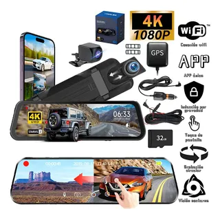 Espejo Retrovisor 10 PuLG Hd Doble Cámara Delantera 32gb Vivalba Con Gps Y Visión Nocturna,camara Para Auto Wifi Seguridad,dash Camera Auto 12v/24v,camara Carro Delantera Y Trasera 1080p Profesional