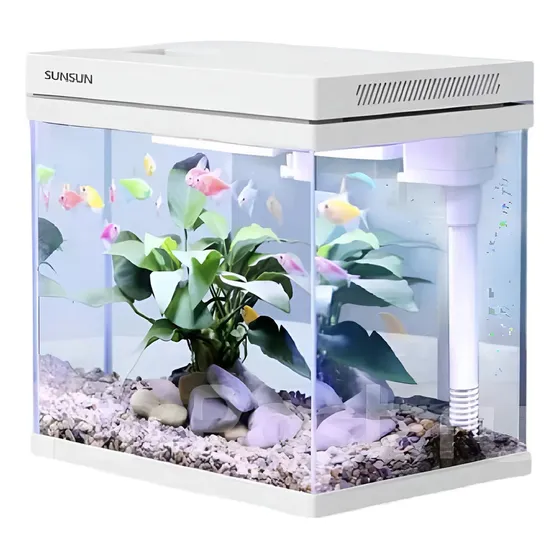 Pecera De Escritorio Mini Acuario De Vidrio Sunsun Hej-250 Equipado 7.5 Lts Color Blanco