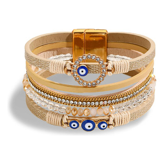 Pulsera Larga Tiantian De Cuero Con Mal De Ojo, Pulseras Boh Pulsera Larga Tiantian De Cuero Con Mal De Ojo, Pulseras Boh