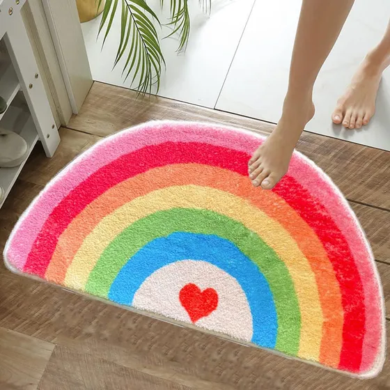 Linda Alfombra Baño Diseño Arco Iris Antideslizante Lavabl X