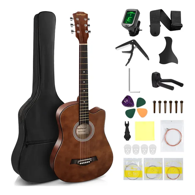Guitarra acústica clásica FocoMyLord FG820 38" auditorium diestros con funda y soporte marrón oscuro mate