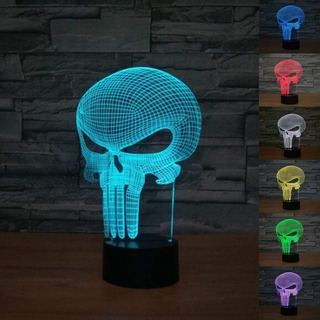 Calavera De Punisher 3d Luz Nocturna Cambio De Color 7 Led Calavera De Punisher 3d Luz Nocturna Cambio De Color 7 Led