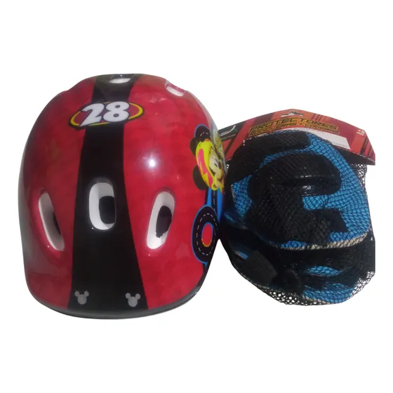 Casco Mickey Mouse + Coderas Rodilleras Set Proteccion Niño