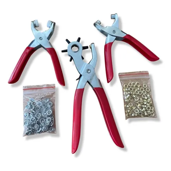 Set De 3 Piezas Sacabocado Pinzas Ojalillos Broches Equus Gk