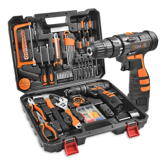 Juego De Herramientas Con Taladro Eléctrico 112pcs Goxawee A-G5259 Con Maletín de Transporte Color Negro