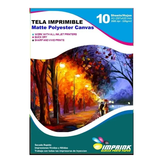 Tela Imprimible Matte Poliester Canvas A3/10hojas Imprink