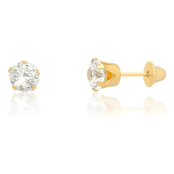 Brinco Infantil Com Zircônia Incolor Em Ouro Amarelo 18k