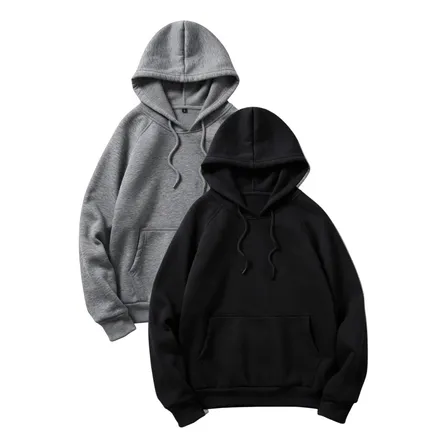 Kit 2 Moletom Liso Algodão Unissex Blusa Canguru Flanelado Gg Preto E Mescla Liso