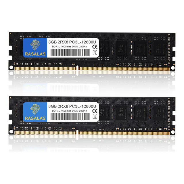 Memoria de escritorio Ram Ddr3l 16GB Gamer 2x8gb Rasalas 1600u UDIMM para Intel y Amd PC3-12800 1.35v Color Negro
