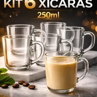Udcharmosa Jogo De 6 Xicara De Café Chá 250 Ml Praticasa Caneca Vidro