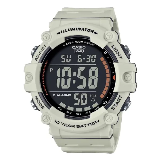 Reloj Casio Illuminator Hombre Ae-1500wh-8b2v E-watch Correa Ivory Bisel Negro Fondo Negro
