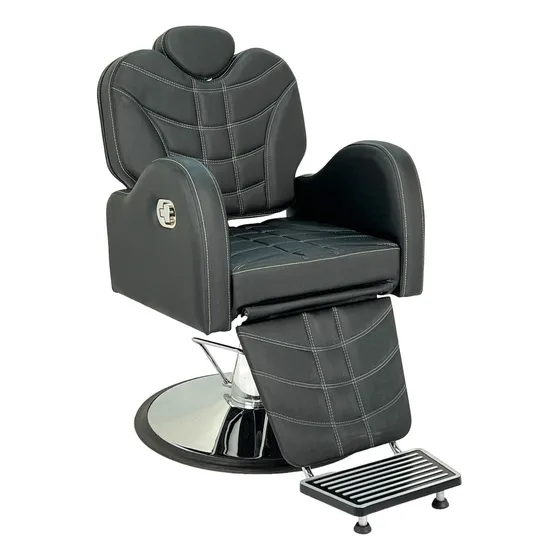 Cadeira Barbeiro Reclinável Móveis Para Barbearia Cor Preto acetinado Forma da base Redonda