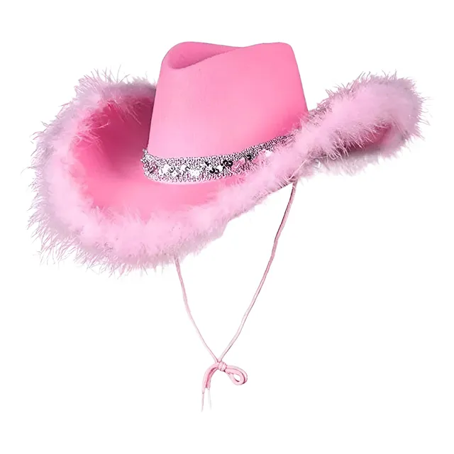 Sombrero Vaquero Rosa Decorado  Ideal Para Fiestas Y Disfra