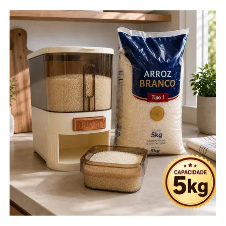 Dispenser De Alimentos 5kg Organizador De Grãos Arroz Cereais Temperos Porta Cereal De Cozinha Com Copo Medidor Pote... Transparente