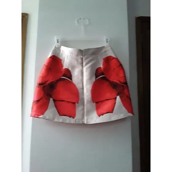 Falda Floreada Roja Talla S Importada