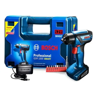 Furadeira Parafusadeira Sem Fio De 6mm Bosch Gsr 1000 12v + 1 Batería De 1.5ah + Acessório Com Maleta De Transporte 50hz Azul 127/220v 50 Hz