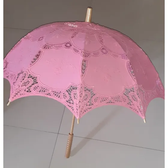 Sombrilla Rosa Tela Bordada Sesion Fotografica