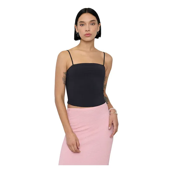Polera Peto Mujer Pabilo Roulet Color Negro Corona
