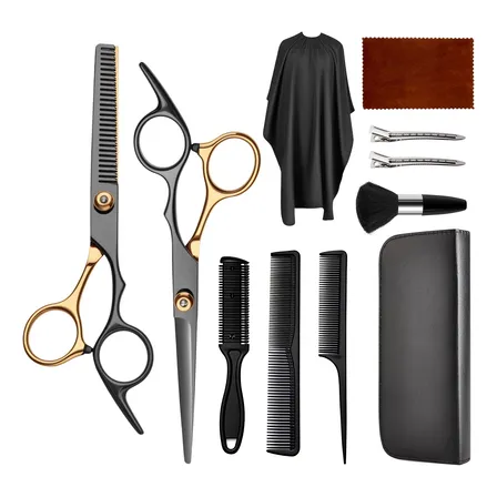 Kit 11 Tesoura Barbeiro Com Tesoura Profissional Navalha Preto