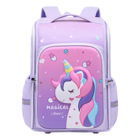 Mochila Infantil Reflectiva Escolar Gran Capacidad Diseño 3d Color Lila Diseño De La Tela Unicornio