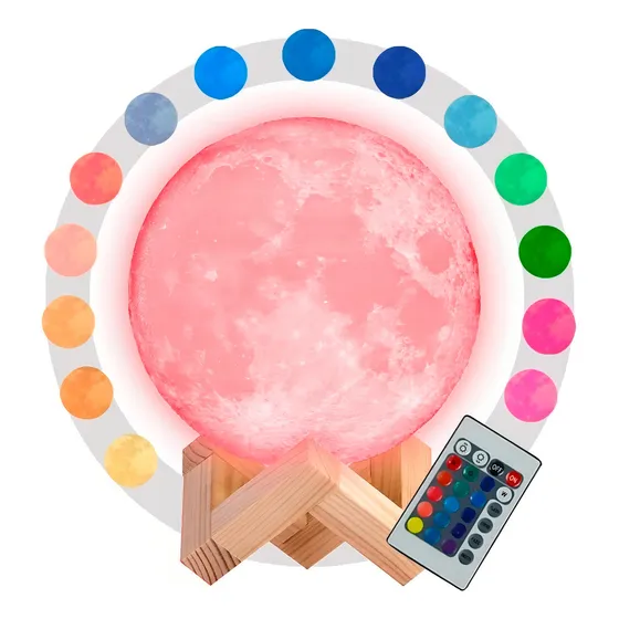 Lámpara Veladora Luna Base Madera 15cm Luz Rgb Táctil - Otec Color De La Estructura Blanco