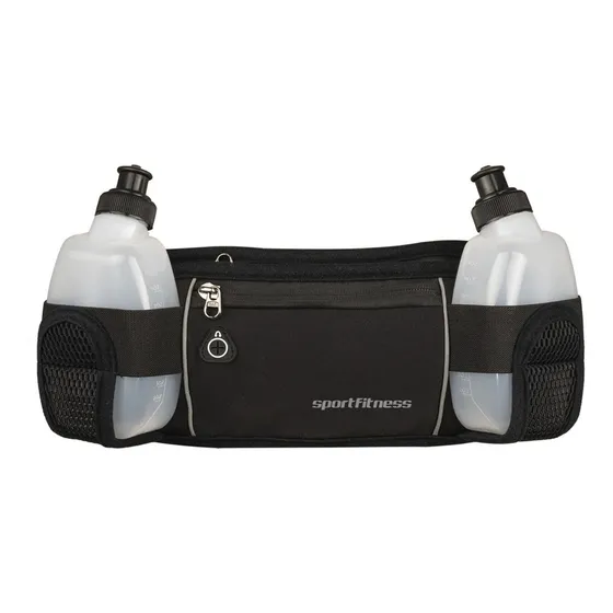 Cangurera Riñonera 2 Botilitos Sportfitness Caminadora Trote Color Negro Diseño De La Tela Liso