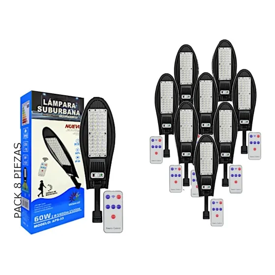 Lampara Led Suburbana 60w Panel Solar Proteccion Ip65 8 Pzas