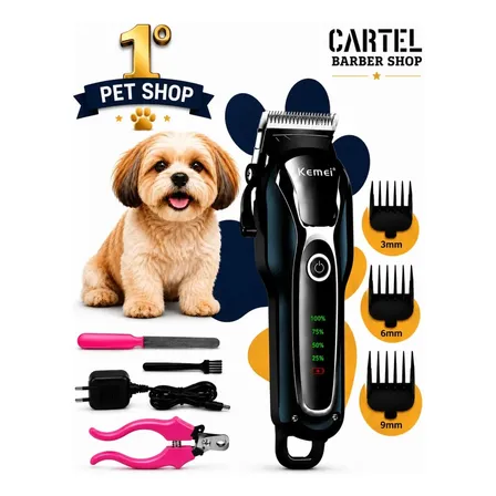 Máquina Tosa Pelo Cachorro Gato Pet Shop Casa Profissional Kemei 1991 Bivolt Silênciosa Cartel Barber Shop
