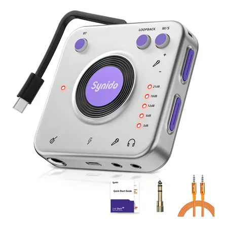 Interface Áudio Para Gravação De Instrumento Portátil Hi-fi Cor Lilás,Para transmissão ao vivo de instrumentos musicais e vocais.