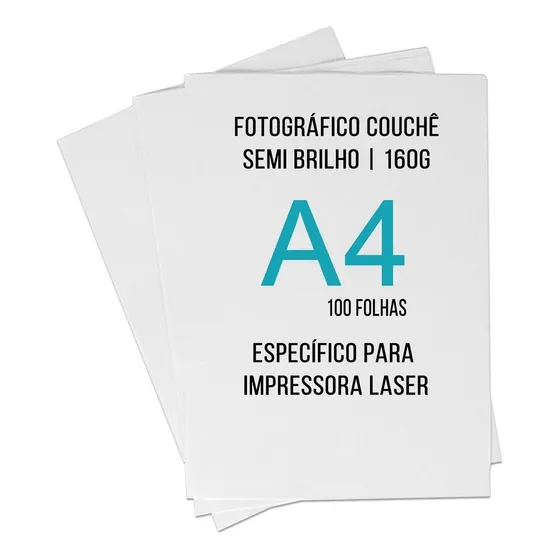 Papel Fotográfico P/ Impressora Laser Couche A4 160g 100 Fls