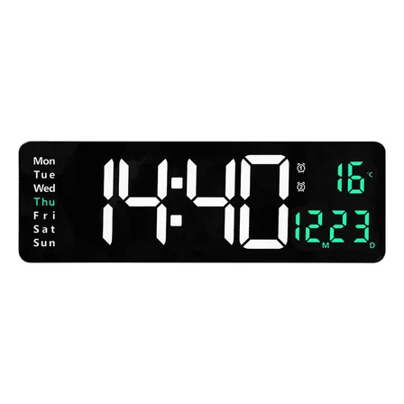 Reloj de pared digital LED grande y moderno para exteriores, marco de color blanco