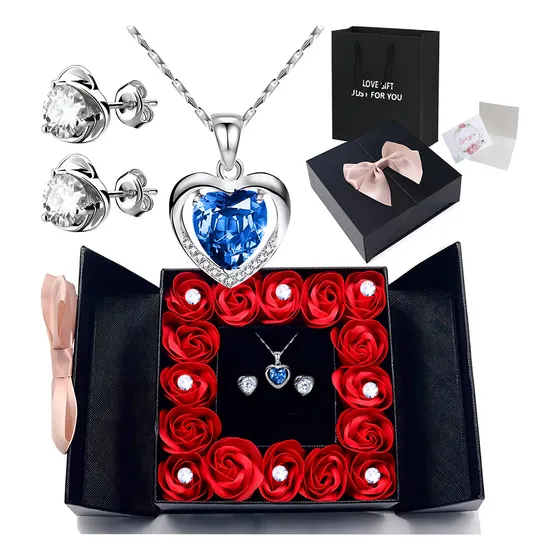 Boxi Flor Rosas Eternas Y Collar Azul/púrpura Para Mujeres Color Azul