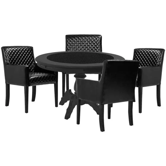 Mesa De Jogos Montreal Preto Com 4 Cadeiras Preto- Gran Belo