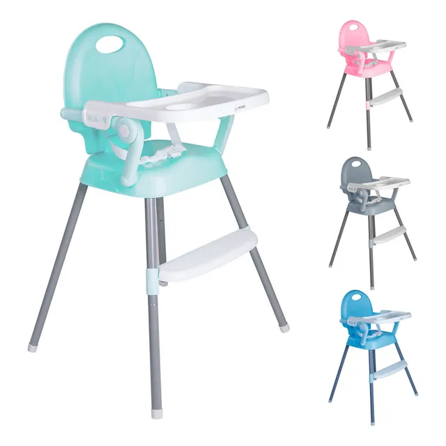 Silla Alta Periquera Kiddos Para Bebé Plegable Portátil Económica Cómoda 3en1 Bandeja Ajustable Portátil Plástica Color Verde - Aqua